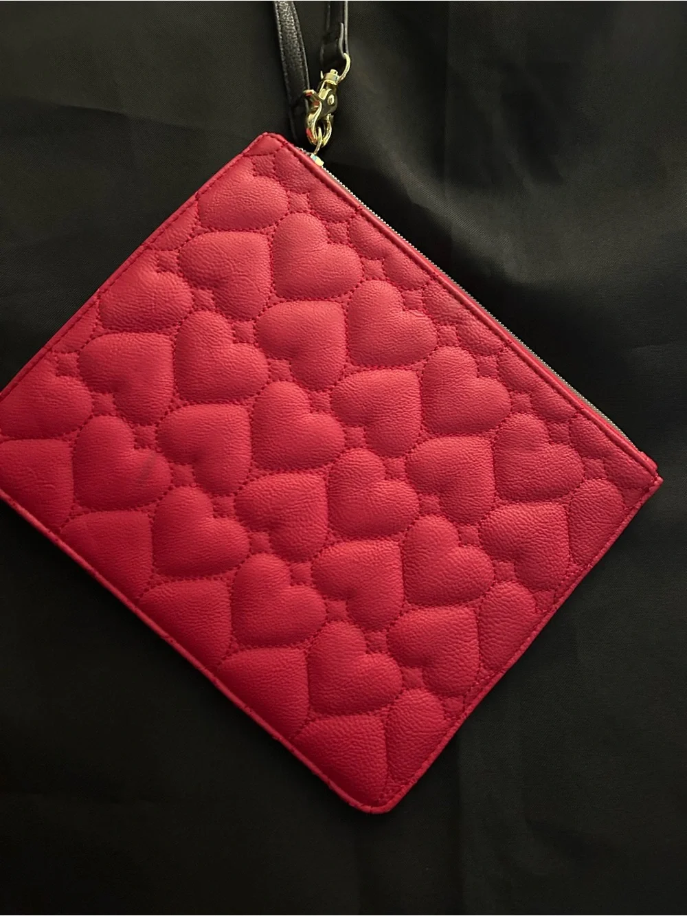 Betsy Johnson Red Quilted Heart Wristlet Clutch Pouch